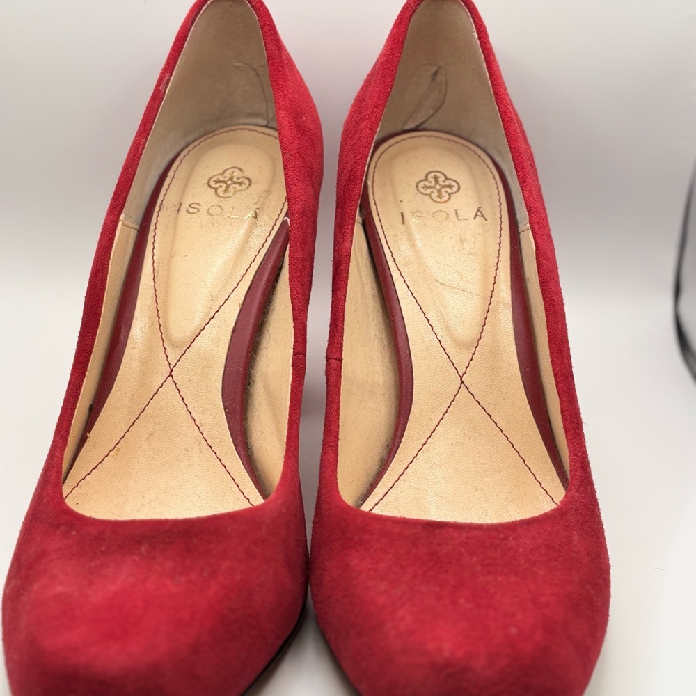 Isola Red Suede Rounded Toe Pumps